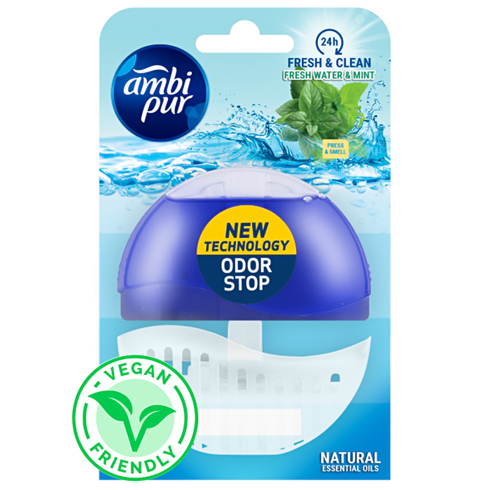 Підвісний блок для туалету Ambi Pur Odor Stop 5в1 Свіжа вода і м’ята, 55 г (816355) - 